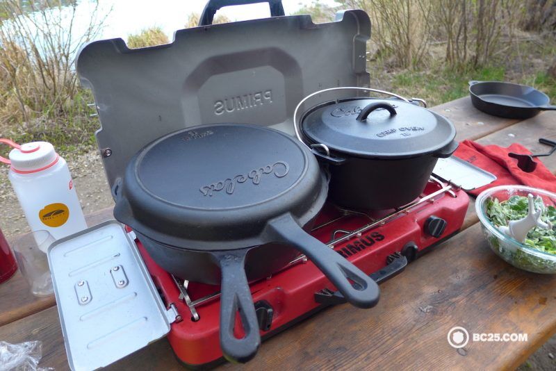 Lid of skillet on Cabela's cast iron cookware 