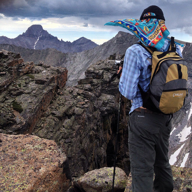small pack while hiking mountain view