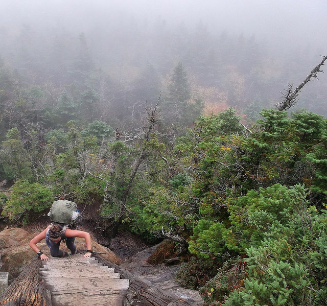 hiking in cloudy weather