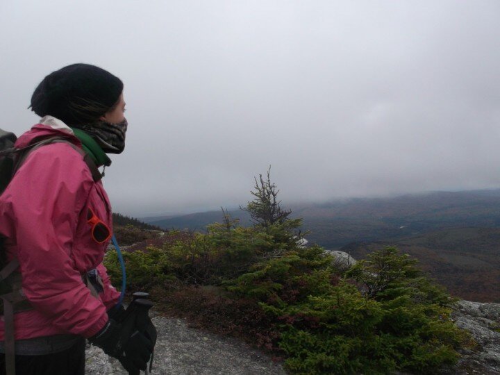 wearing a balaclava on windy hike in fall
