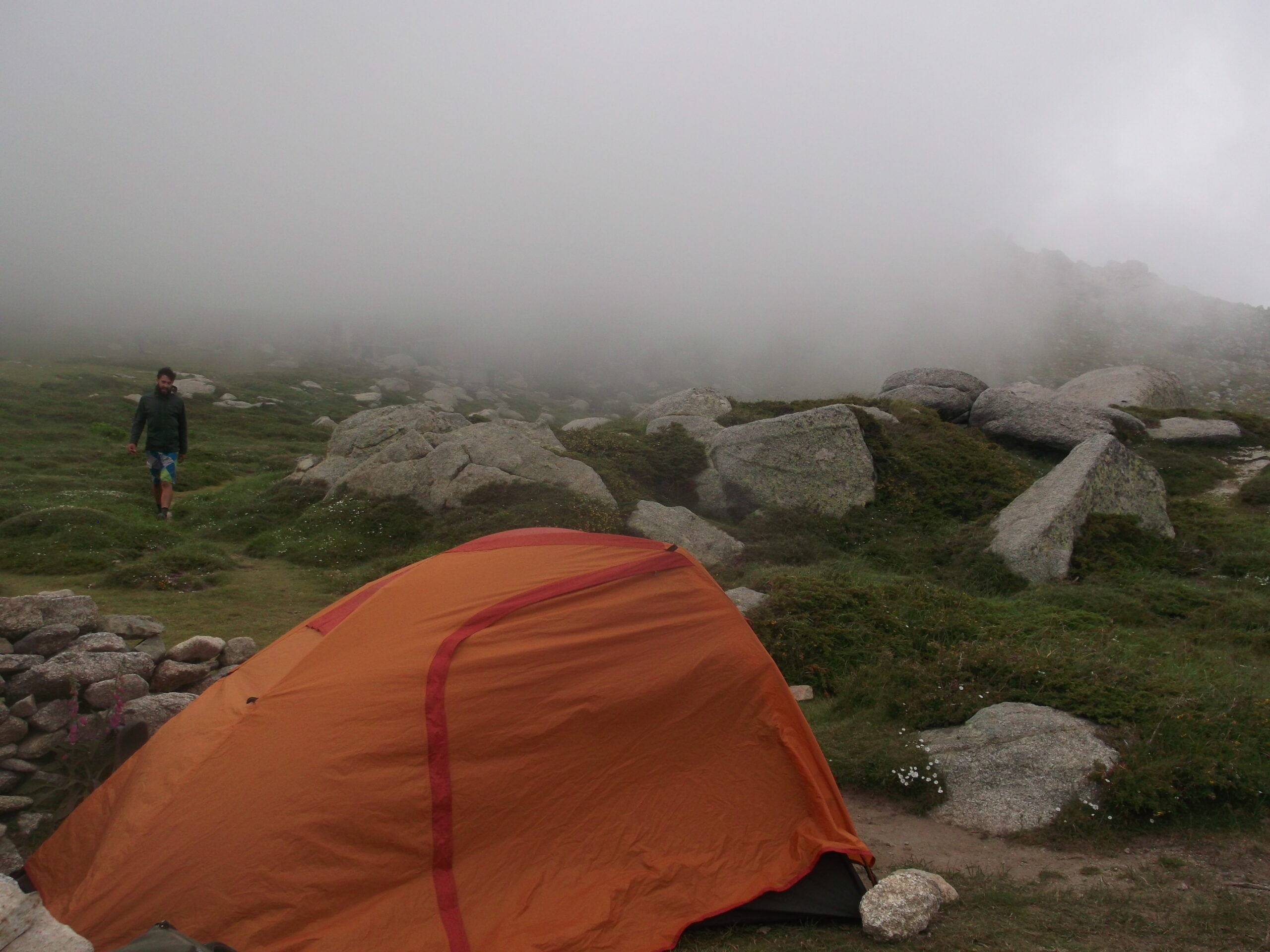 Rainy weather coming in near the tent