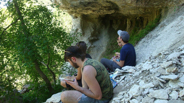 Taking a break on Lost Maples trail