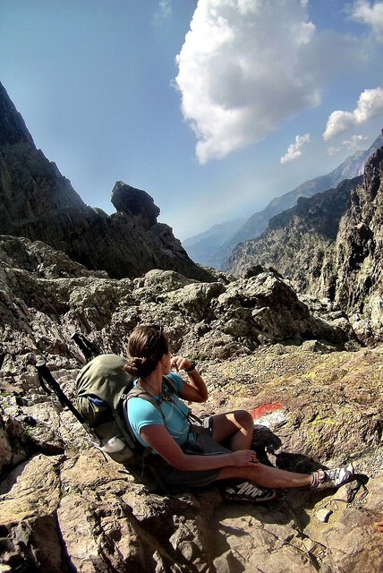drinking water on hiking trail