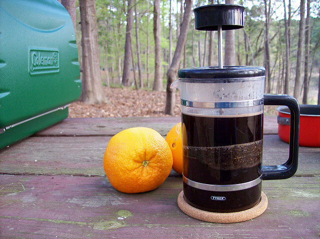 camping coffee in french press