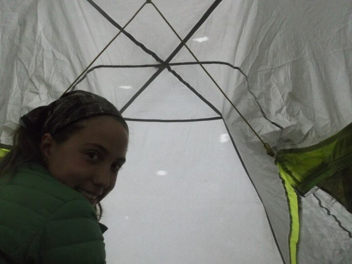 waiting out rain inside my tent
