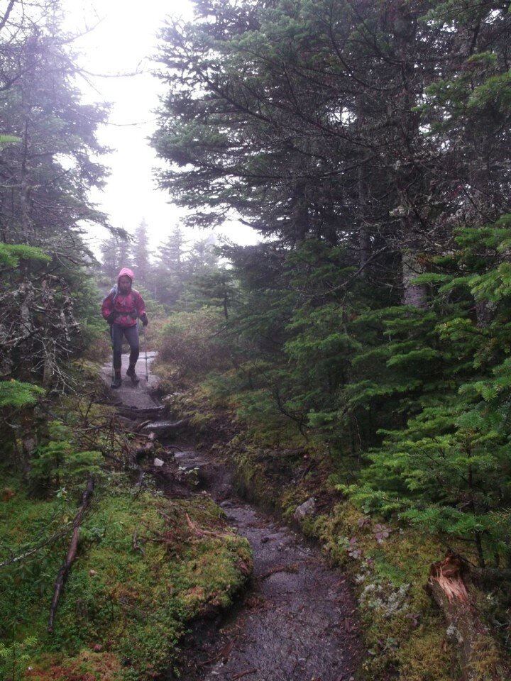 hiking on muddy trail