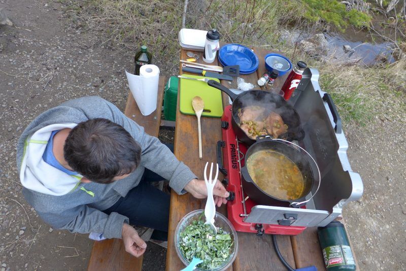 Making a camp meal with Cabela's cast iron cookware 