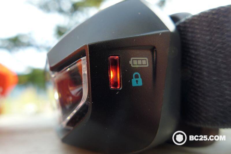 The Black Diamond Spot low battery feature shown. Here, the headlamp indicates low battery.