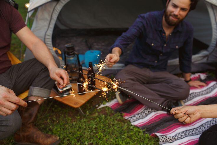 Bamboo picnic table shown.