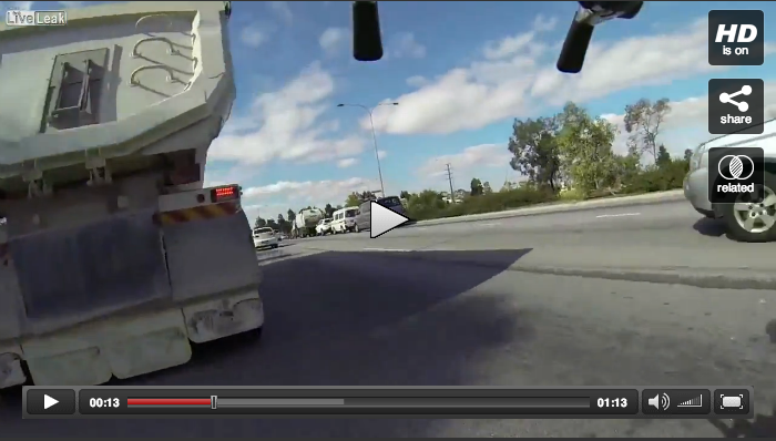 Cars vs. Cyclist – cyclist almost gets away unscratched