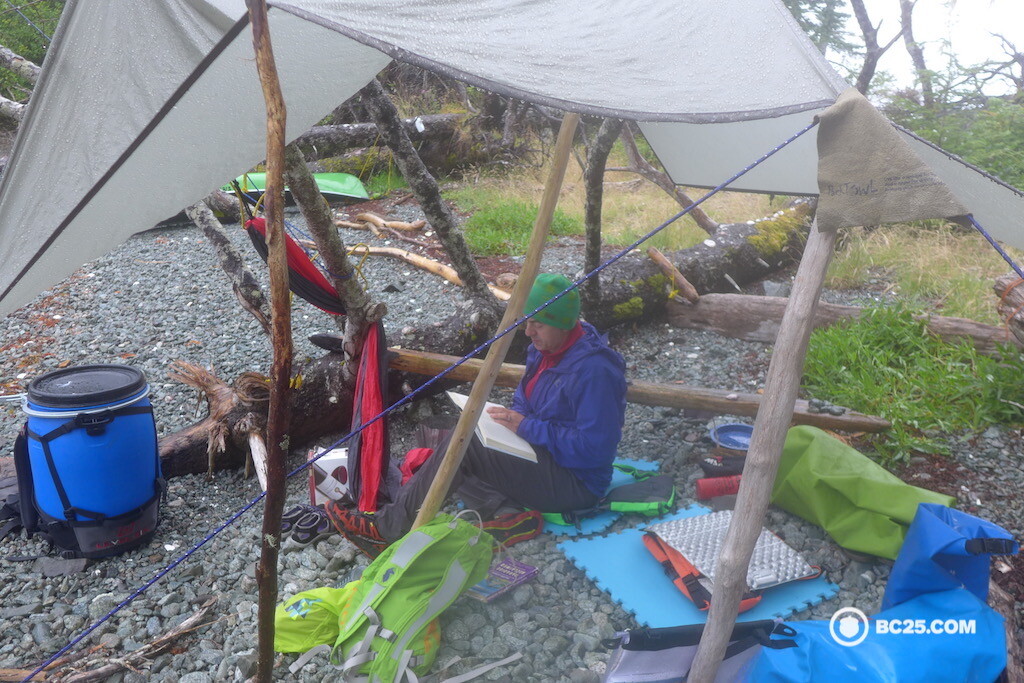 Rainy backcountry camping in Gwaii Haanas.
