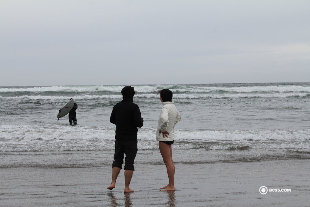 Surfing in Tofino, on Chesterman beach.