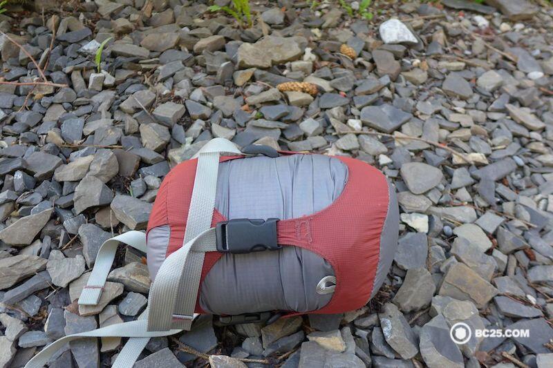 Western Mountaineering sleeping bag in it's compression sack. 