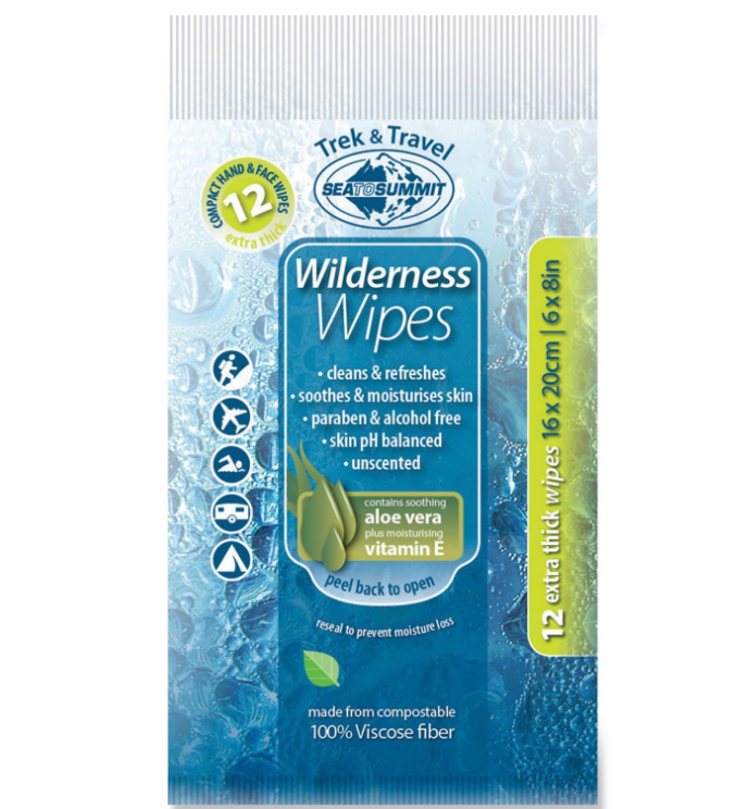 Wet wipes are important to have. Try these wet wipes from Sea to Summit, available from REI for $4.95.