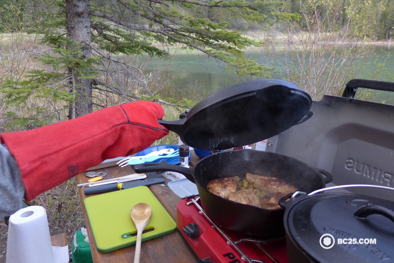 Cooking chicken with Cabela's cast iron cookware 